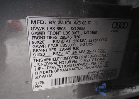 2017 Audi Q7 3.0T Premium from USA, damaged, VIN WA1VABF70HD049765